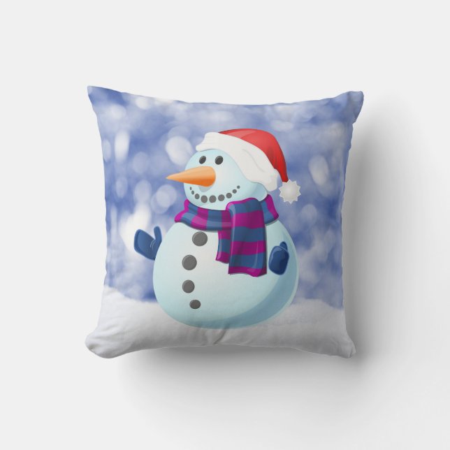 Snowman Winter Merry Christmas Snow Throw Pillow (Front)