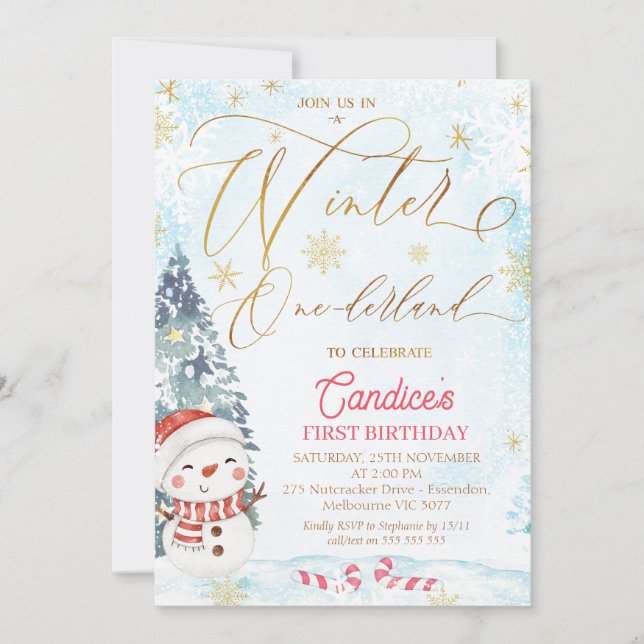 Snowman Winter One-derland Birthday Invitation (Front)