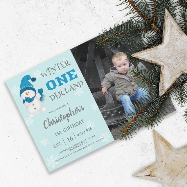Snowman Winter Onedeland Holiday Birthday Photo Invitation (Creator Uploaded)