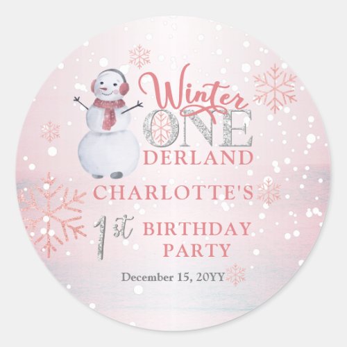 Snowman Winter ONEderland 1st Birthday Classic Round Sticker