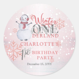 Snowman Winter ONEderland 1st Birthday Classic Round Sticker