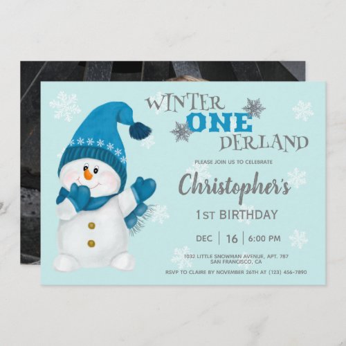 Snowman Winter Onederland First Birthday Photo Invitation