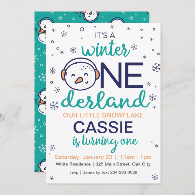 Snowman Winter ONEderland Invitation (Front/Back)