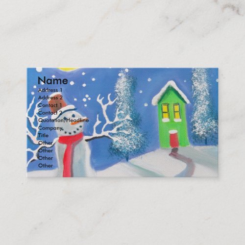 Snowman winter scene folk art painting business card templates
