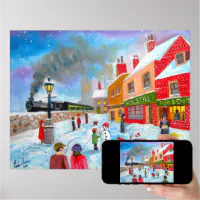 Snowman Painting Christmas Painting Holiday Painting Winter Landscape Snow  Scene Snowman Decor Matted Print 