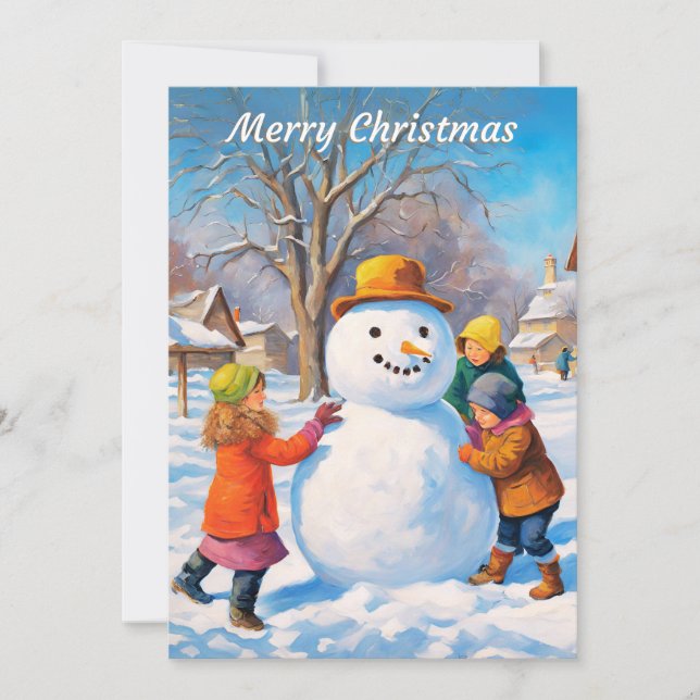Snowman Winter Scene Merry Christmas Holiday Card (Front)