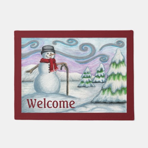 Snowman Winter Scene Welcome Doormat