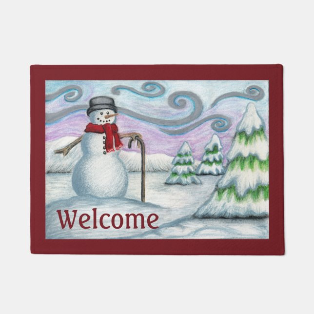 Snowman Winter Scene Welcome Doormat (Front)