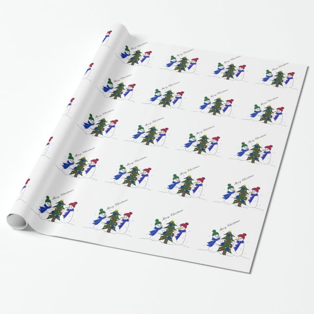 Snowman Winter Scene Wrapping Paper (Unrolled)