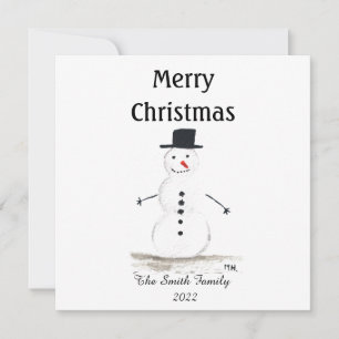 Snowman Winter Snowflake Retro Vintage Christmas Card