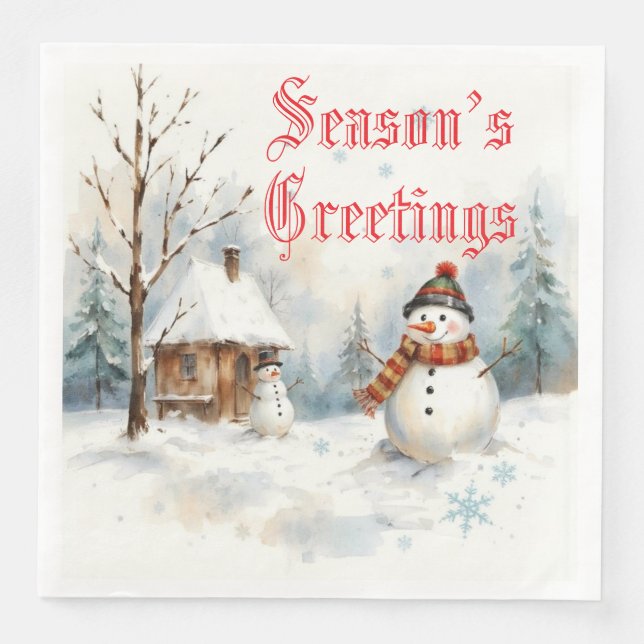Snowman Winter-Themed  Paper Dinner Napkins (Front)