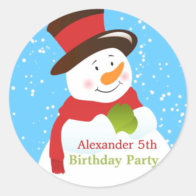 Snowman Winter Wonderland Birthday Sticker (Front)