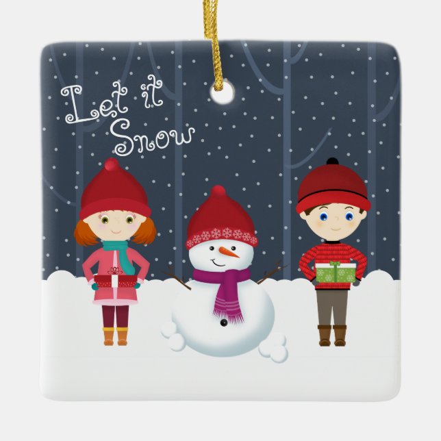 Snowman Winter Wonderland Ceramic Ornament (Front)
