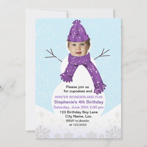 Snowman Winter Wonderland Photo Birthday Custom Invitation