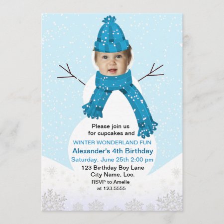 Snowman Winter Wonderland Photo Birthday Custom Invitation