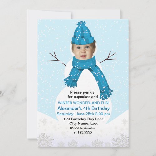 Snowman Winter Wonderland Photo Birthday Custom Invitation