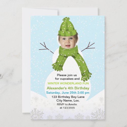 Snowman Winter Wonderland Photo Birthday Custom Invitation