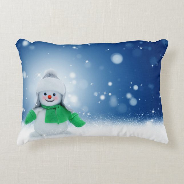 Snowman Wishes Decorative Pillow (Front)