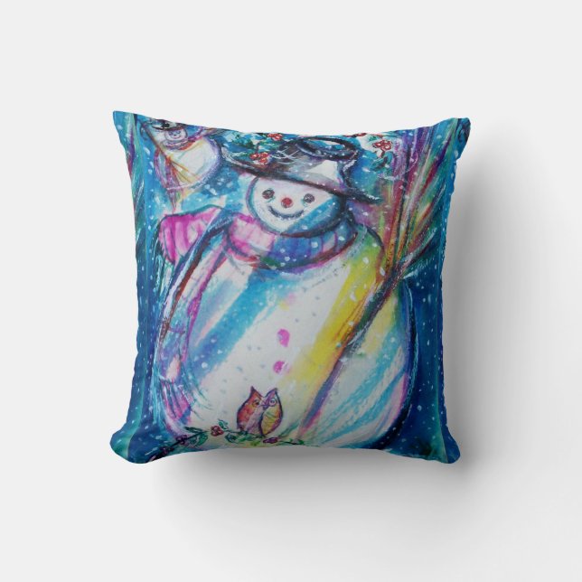 SNOWMAN WIT OWL THROW PILLOW (Front)