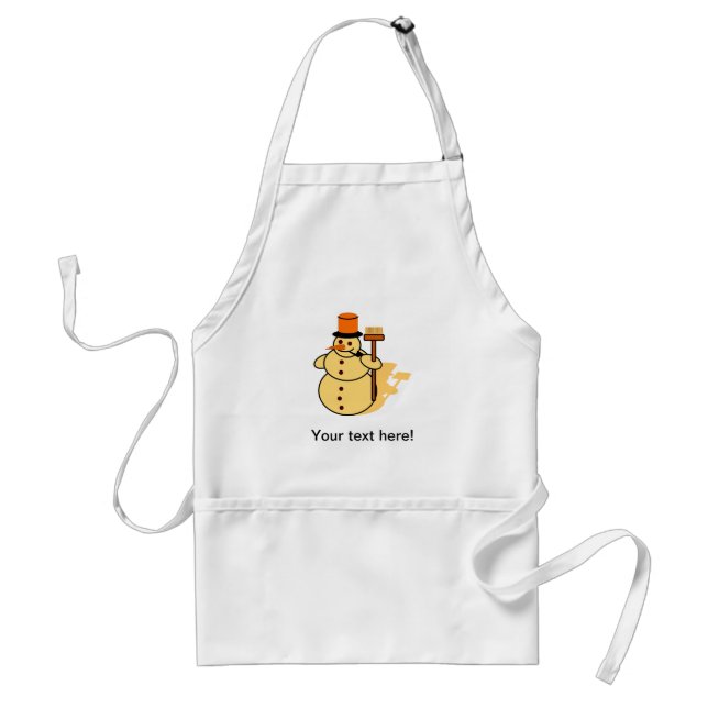 Snowman with a broom cartoon adult apron (Front)