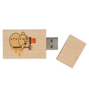 Snowman with a broom cartoon wood flash drive