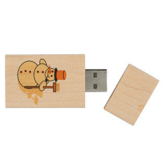 Snowman with a broom cartoon wood flash drive