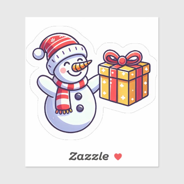 Snowman With a Christmas Gift Sticker (Sheet)