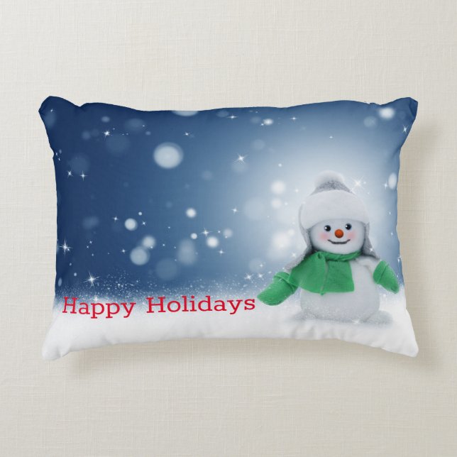 Snowman with a green scarf  accent pillow (Front)