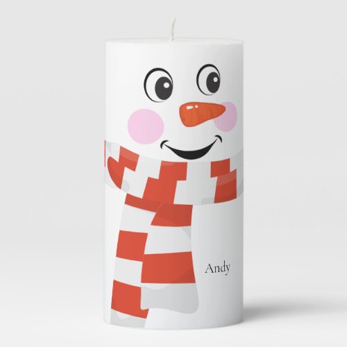 Snowman with a happy face  pillar candle