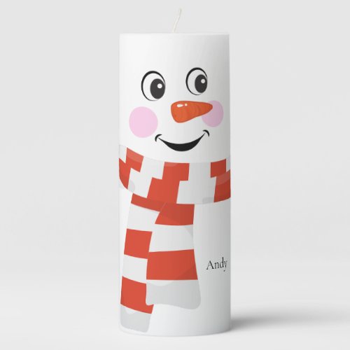 Snowman with a happy face   pillar candle