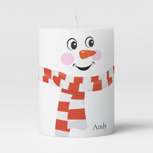 Snowman with a happy face  pillar candle