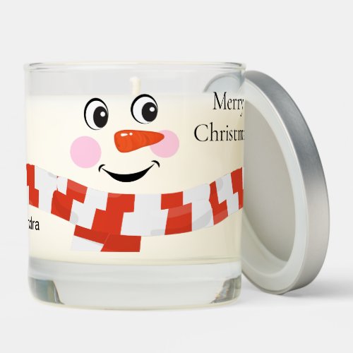 Snowman with a happy face   scented candle