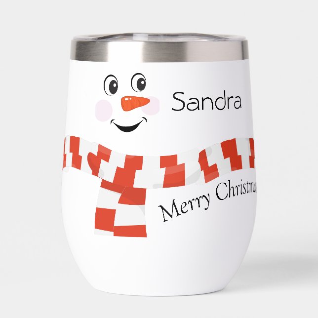Snowman with a happy face   thermal wine tumbler (Back)