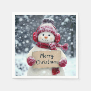 Snowman With a Merry Christmas Sign Napkins