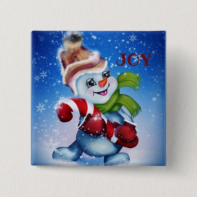 Snowman with a scarf   button (Front)