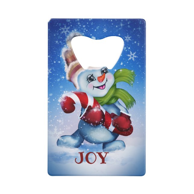 Snowman with a scarf credit card bottle opener (Front)