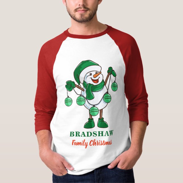 Snowman with Baubles Christmas Family Matching T-Shirt (Front)