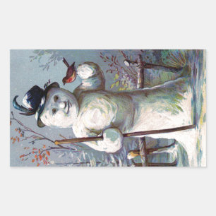 Snowman with Bird and Top Hat Vintage Sticker