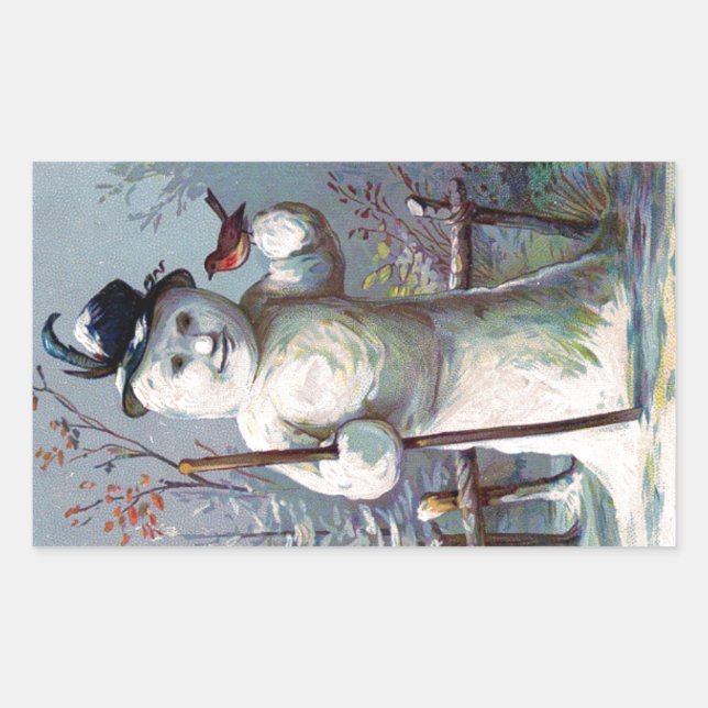 Snowman with Bird and Top Hat Vintage Sticker (Front)