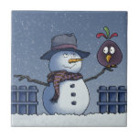 Snowman with Bird Ceramic Tile<br><div class="desc">Making Friends in a Winter Wonderland.  Let it snow - Seasons Greetings.</div>