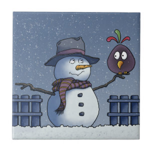 Snowman with Bird Ceramic Tile