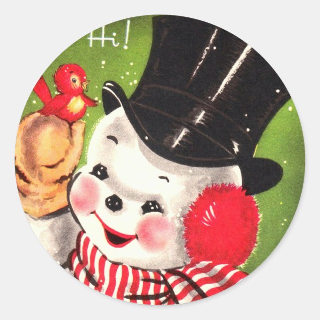 Snowman with Bird Classic Round Sticker (Front)