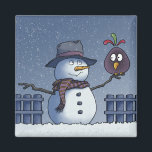 Snowman with Bird Magnet<br><div class="desc">Making Friends in a Winter Wonderland. Let it snow - Seasons Greetings.</div>