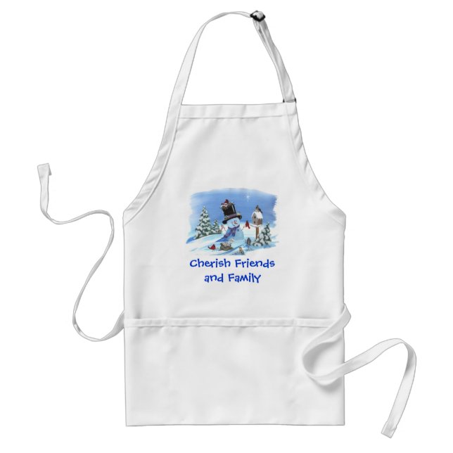 Snowman with Birds Adult Apron (Front)