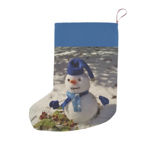 Snowman with Blue hat gloves and Scarf Small Christmas Stocking