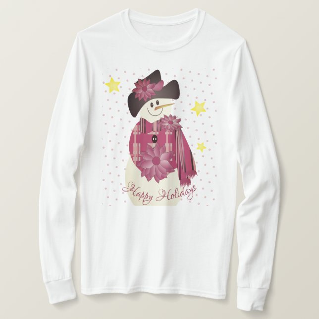 Snowman With Burgundy  T-Shirt (Design Front)