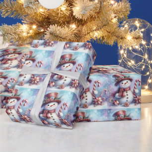 Snowman with Candy Cane and Peppermints Wrapping Paper