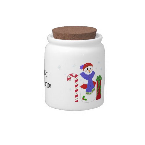 Snowman with Candy Cane Candy Jar