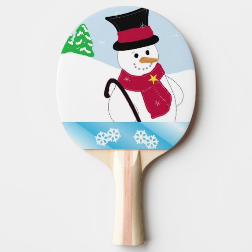 Snowman with Cane Ping_Pong Paddle