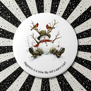 Snowman with Cardinals Button